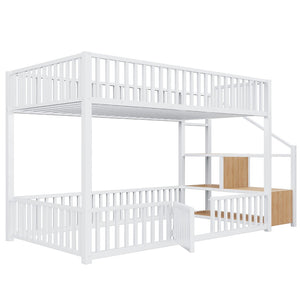 English Elm Twin Steel Bunk Bed with Storage Ladder Safety Rails and Compact Low Profile Frame White N7500000676K