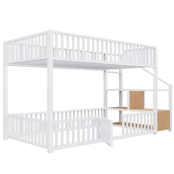 English Elm Twin Steel Bunk Bed with Storage Ladder Safety Rails and Compact Low Profile Frame White N7500000676K
