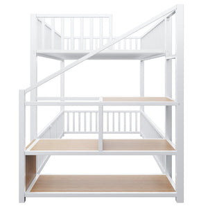 English Elm Twin Steel Bunk Bed with Storage Ladder Safety Rails and Compact Low Profile Frame White N7500000676K