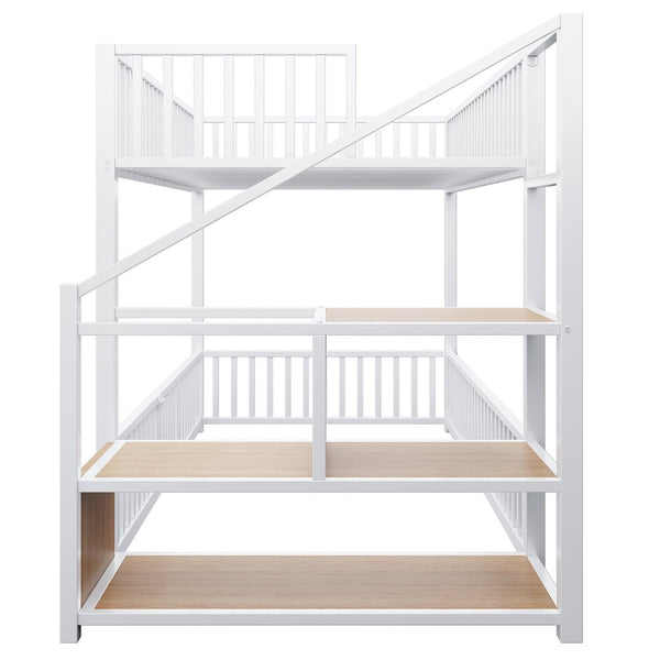 English Elm Twin Steel Bunk Bed with Storage Ladder Safety Rails and Compact Low Profile Frame White N7500000676K