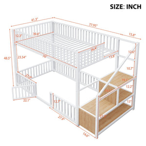 English Elm Twin Steel Bunk Bed with Storage Ladder Safety Rails and Compact Low Profile Frame White N7500000676K