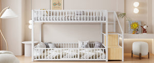 English Elm Twin Steel Bunk Bed with Storage Ladder Safety Rails and Compact Low Profile Frame White N7500000676K