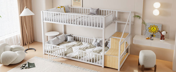 English Elm Twin Steel Bunk Bed with Storage Ladder Safety Rails and Compact Low Profile Frame White N7500000676K