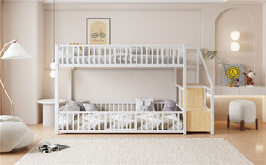 English Elm Twin Steel Bunk Bed with Storage Ladder Safety Rails and Compact Low Profile Frame White N7500000676K