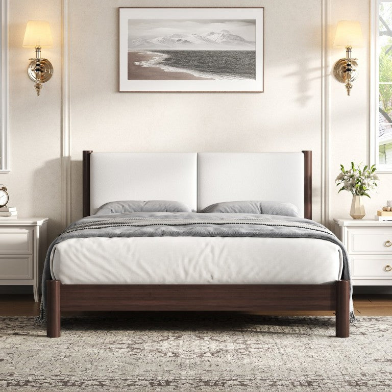 English Elm Wooden Queen Platform Bed Solid Frame PU Leather Headboard Scandinavian Modern Espresso N7500000753P