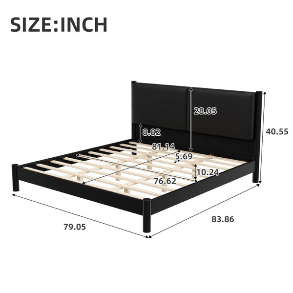English Elm Wooden King Platform Bed Solid Frame PU Leather Headboard Minimalist Modern Suite Black N7500000754B
