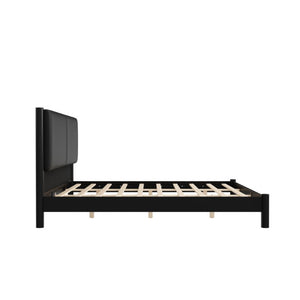 English Elm Wooden King Platform Bed Solid Frame PU Leather Headboard Minimalist Modern Suite Black N7500000754B