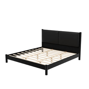 English Elm Wooden King Platform Bed Solid Frame PU Leather Headboard Minimalist Modern Suite Black N7500000754B