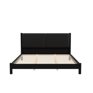 English Elm Wooden King Platform Bed Solid Frame PU Leather Headboard Minimalist Modern Suite Black N7500000754B