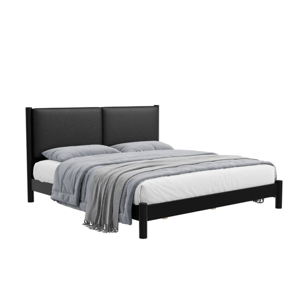English Elm Wooden King Platform Bed Solid Frame PU Leather Headboard Minimalist Modern Suite Black N7500000754B