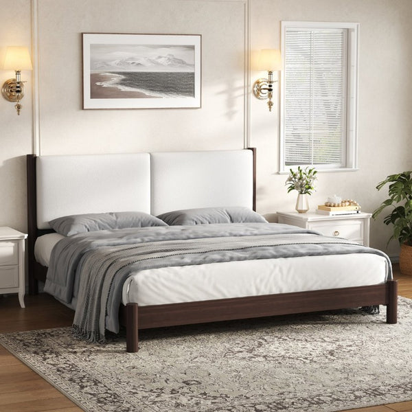 English Elm Wooden King Platform Bed Solid Frame PU Leather Headboard Minimalist Modern Suite Espresso N7500000754P