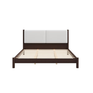 English Elm Wooden King Platform Bed Solid Frame PU Leather Headboard Minimalist Modern Suite Espresso N7500000754P