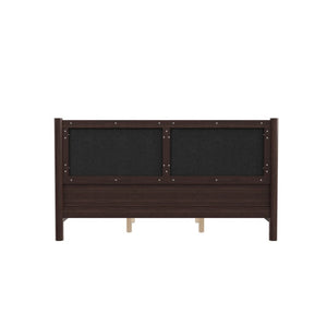 English Elm Wooden King Platform Bed Solid Frame PU Leather Headboard Minimalist Modern Suite Espresso N7500000754P