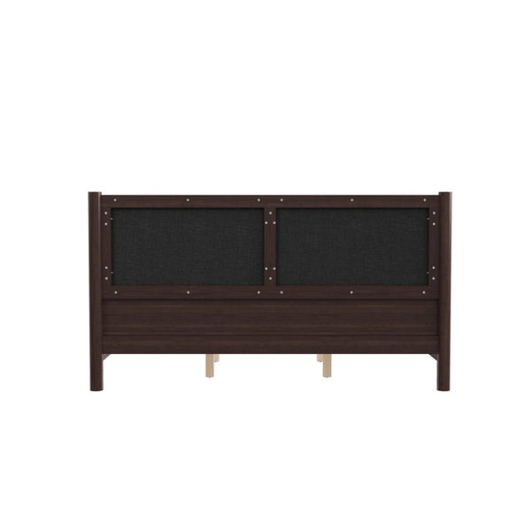 English Elm Wooden King Platform Bed Solid Frame PU Leather Headboard Minimalist Modern Suite Espresso N7500000754P
