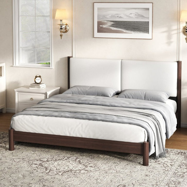 English Elm Wooden King Platform Bed Solid Frame PU Leather Headboard Minimalist Modern Suite Espresso N7500000754P