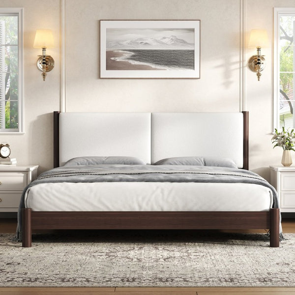 English Elm Wooden King Platform Bed Solid Frame PU Leather Headboard Minimalist Modern Suite Espresso N7500000754P