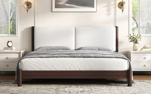 English Elm Wooden King Platform Bed Solid Frame PU Leather Headboard Minimalist Modern Suite Espresso N7500000754P