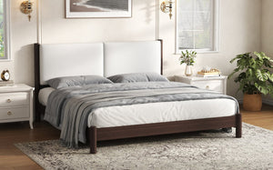 English Elm Wooden King Platform Bed Solid Frame PU Leather Headboard Minimalist Modern Suite Espresso N7500000754P