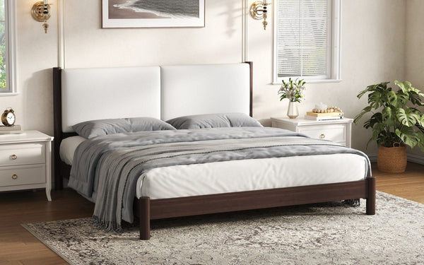 English Elm Wooden King Platform Bed Solid Frame PU Leather Headboard Minimalist Modern Suite Espresso N7500000754P