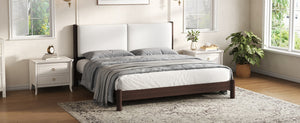 English Elm Wooden King Platform Bed Solid Frame PU Leather Headboard Minimalist Modern Suite Espresso N7500000754P
