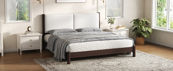 English Elm Wooden King Platform Bed Solid Frame PU Leather Headboard Minimalist Modern Suite Espresso N7500000754P