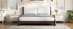 English Elm Wooden King Platform Bed Solid Frame PU Leather Headboard Minimalist Modern Suite Espresso N7500000754P