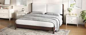 English Elm Wooden King Platform Bed Solid Frame PU Leather Headboard Minimalist Modern Suite Espresso N7500000754P