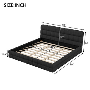 English Elm King Berber Fleece Upholstered Platform Bed Low Profile Foam Headboard Modern Frame Black N7500001525B