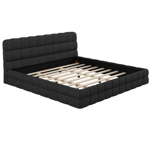 English Elm King Berber Fleece Upholstered Platform Bed Low Profile Foam Headboard Modern Frame Black N7500001525B