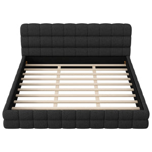 English Elm King Berber Fleece Upholstered Platform Bed Low Profile Foam Headboard Modern Frame Black N7500001525B