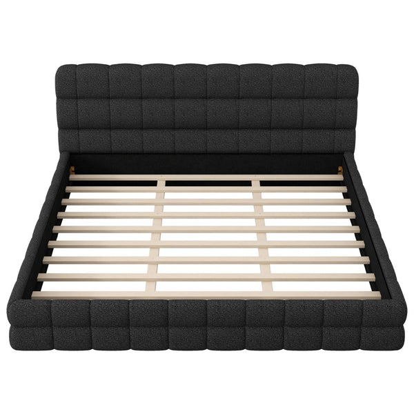 English Elm King Berber Fleece Upholstered Platform Bed Low Profile Foam Headboard Modern Frame Black N7500001525B