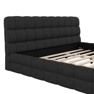 English Elm King Berber Fleece Upholstered Platform Bed Low Profile Foam Headboard Modern Frame Black N7500001525B