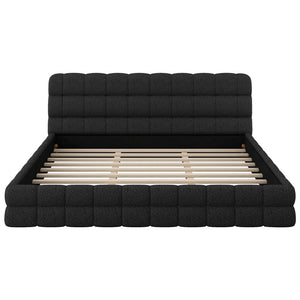 English Elm King Berber Fleece Upholstered Platform Bed Low Profile Foam Headboard Modern Frame Black N7500001525B