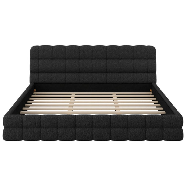 English Elm King Berber Fleece Upholstered Platform Bed Low Profile Foam Headboard Modern Frame Black N7500001525B