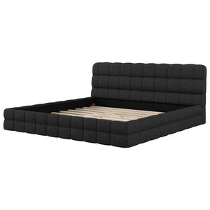 English Elm King Berber Fleece Upholstered Platform Bed Low Profile Foam Headboard Modern Frame Black N7500001525B