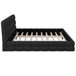 English Elm King Berber Fleece Upholstered Platform Bed Low Profile Foam Headboard Modern Frame Black N7500001525B