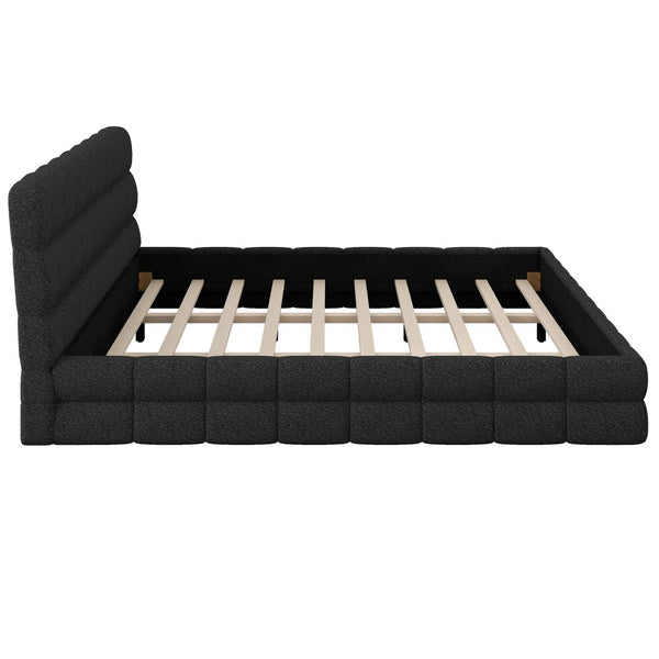 English Elm King Berber Fleece Upholstered Platform Bed Low Profile Foam Headboard Modern Frame Black N7500001525B