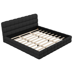 English Elm King Berber Fleece Upholstered Platform Bed Low Profile Foam Headboard Modern Frame Black N7500001525B