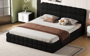 English Elm King Berber Fleece Upholstered Platform Bed Low Profile Foam Headboard Modern Frame Black N7500001525B