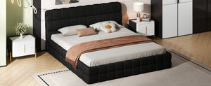 English Elm King Berber Fleece Upholstered Platform Bed Low Profile Foam Headboard Modern Frame Black N7500001525B