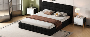 English Elm King Berber Fleece Upholstered Platform Bed Low Profile Foam Headboard Modern Frame Black N7500001525B
