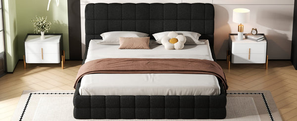English Elm King Berber Fleece Upholstered Platform Bed Low Profile Foam Headboard Modern Frame Black N7500001525B