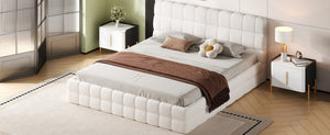 English Elm King Berber Fleece Upholstered Platform Bed Low Profile Foam Headboard Modern Frame White N7500001525K