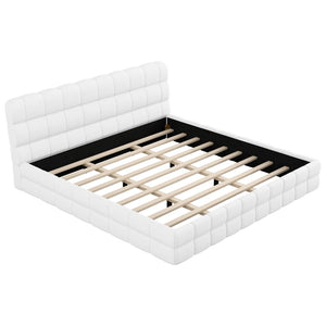 English Elm King Berber Fleece Upholstered Platform Bed Low Profile Foam Headboard Modern Frame White N7500001525K