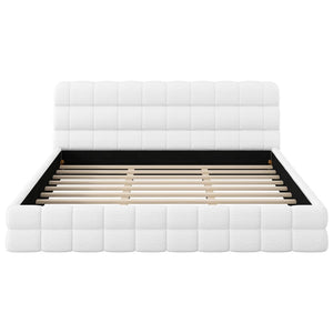 English Elm King Berber Fleece Upholstered Platform Bed Low Profile Foam Headboard Modern Frame White N7500001525K