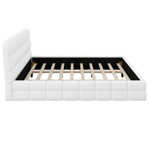 English Elm King Berber Fleece Upholstered Platform Bed Low Profile Foam Headboard Modern Frame White N7500001525K