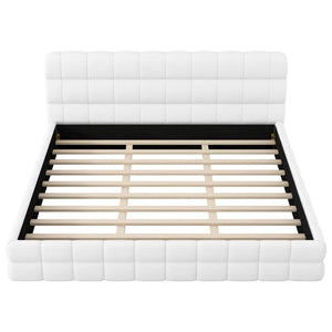 English Elm King Berber Fleece Upholstered Platform Bed Low Profile Foam Headboard Modern Frame White N7500001525K