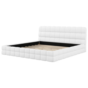 English Elm King Berber Fleece Upholstered Platform Bed Low Profile Foam Headboard Modern Frame White N7500001525K