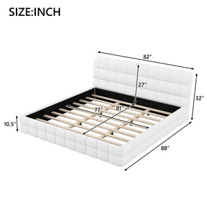 English Elm King Berber Fleece Upholstered Platform Bed Low Profile Foam Headboard Modern Frame White N7500001525K