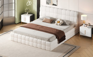 English Elm King Berber Fleece Upholstered Platform Bed Low Profile Foam Headboard Modern Frame White N7500001525K